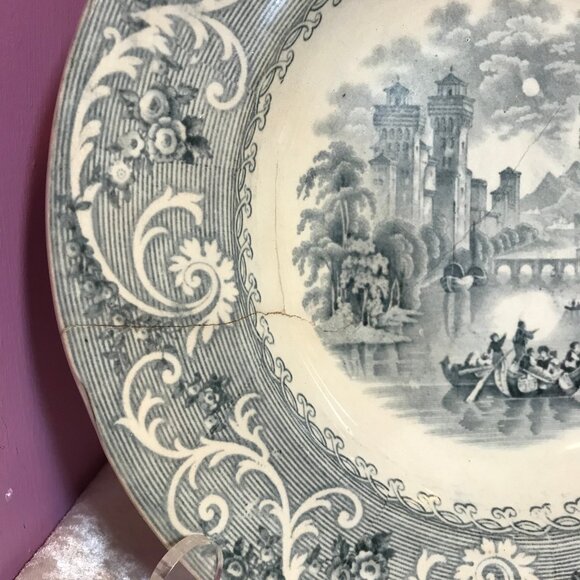 Vintage Rhine Transferware Antique Soup Bowl GUC Retro Collectible Display House - Picture 3 of 11